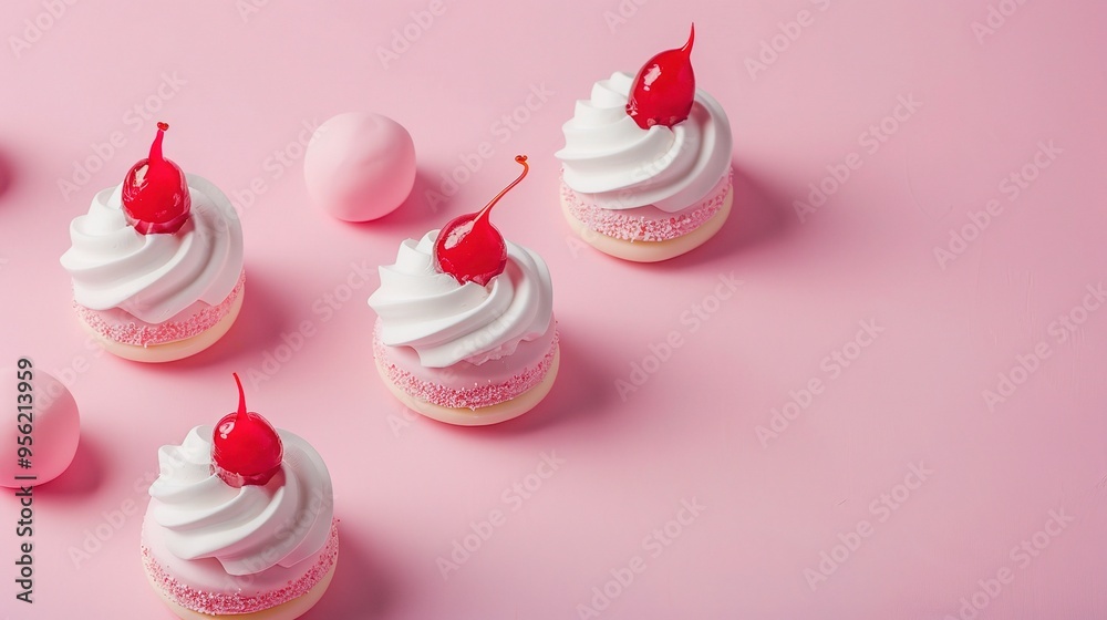Stunning Cute Dessert with Pink Background: A Sweet and Delightful Visual. Showcasing Charm and Yumminess.