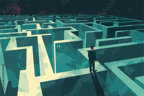 Lost in a Labyrinth: Businessman Faces Complex Challenges and Struggles to Find Solutions