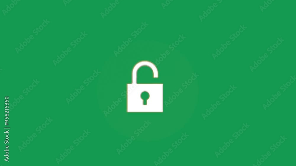 A big lock icon privacy open and close animation video on green screen A big lock icon privacy open and close animation video on green screen