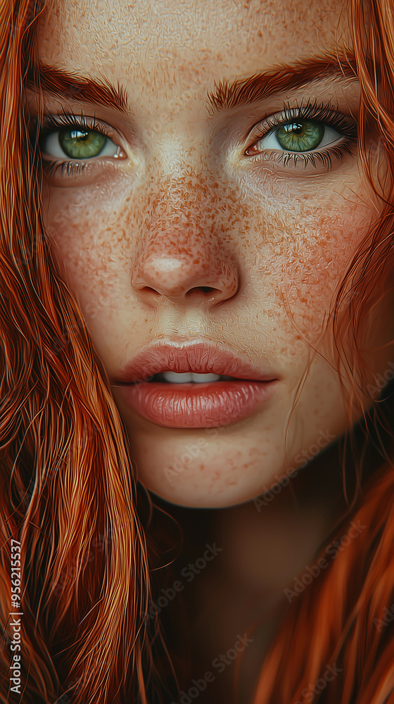 Portrait of a Redheaded Woman with Freckles and Green Eyes Portrait of a Redheaded Woman with Freckles and Green Eyes