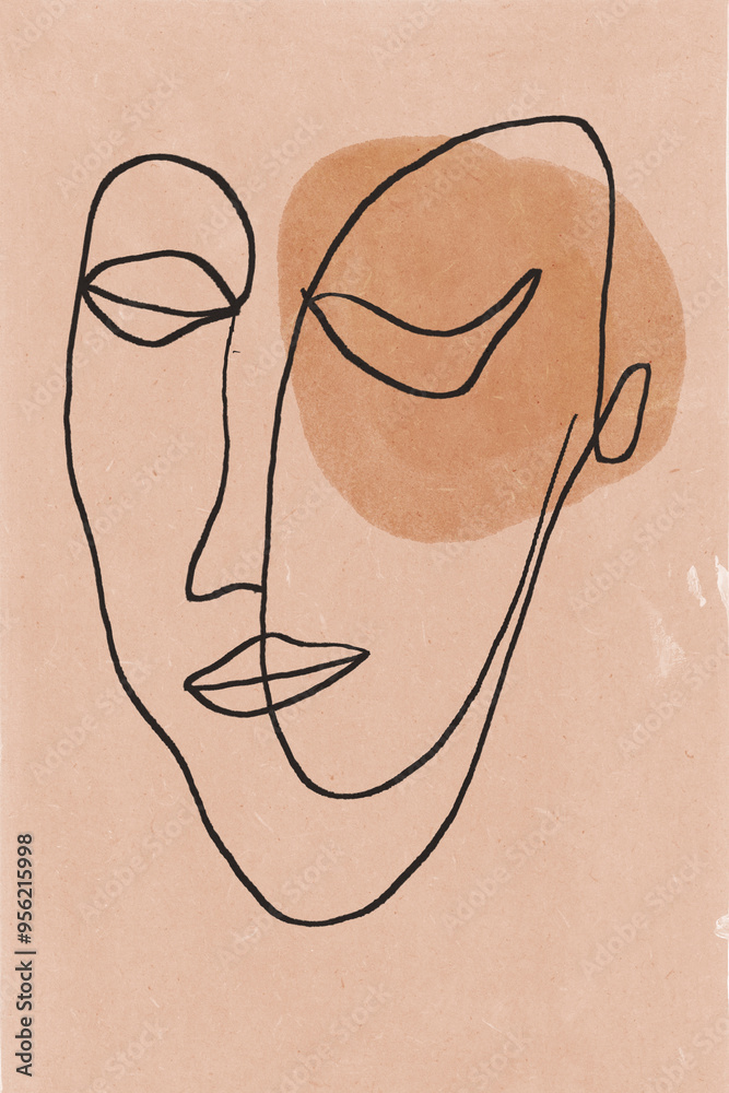 Art of continuous line depicting woman face on beige background Art of continuous line depicting woman face on beige background