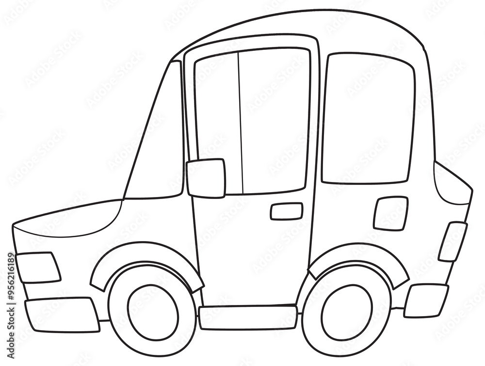 Fototapeta premium cartoon city family car sedan vehicle transportation coloring page sketch sketchbook isolated illustration for kids