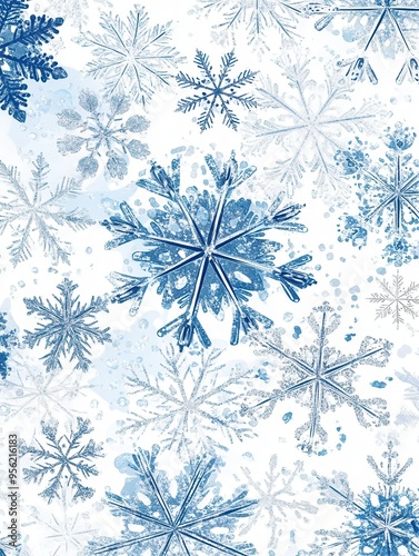 Vibrant blue snowflakes and delicate lines create a mesmerizing winter pattern, evoking the beauty of a snowy landscape. Generative AI