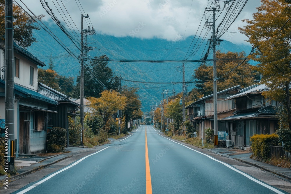 A Narrow Road Leading Through a Japanese Village A Narrow Road Leading Through a Japanese Village