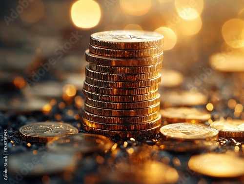 Obraz na płótnie Stack Money Business success growing concept, bokeh background, warm tone. w salonie