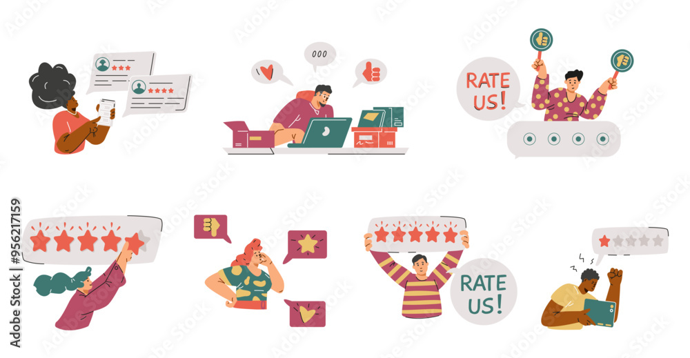 Positive or negative feedback, customer review dislike or like rating, choosing satisfaction rating on app vector set Positive or negative feedback, customer review dislike or like rating, choosing satisfaction rating on app vector set