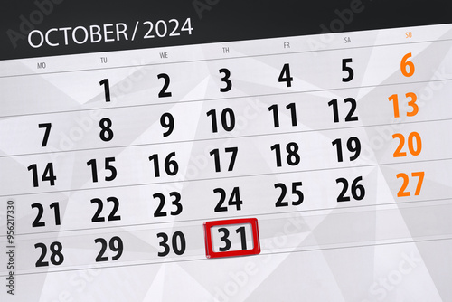 Calendar 2024, deadline, day, month, page, organizer, date, October, thursday, number 31 photo