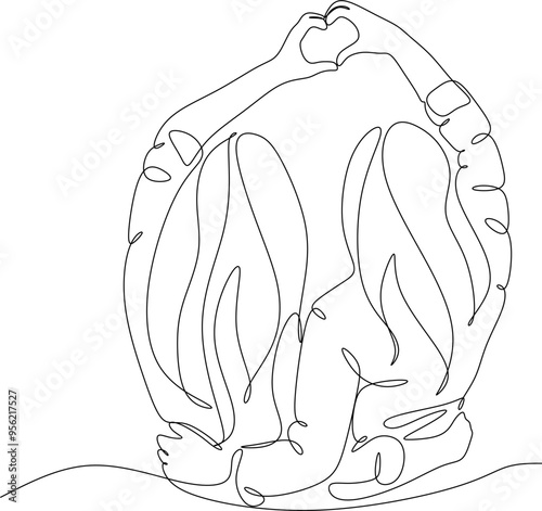 Linear drawing of a couple of girlfriends and sisters. LGBT wedding. Fashion, friendship and love concept. Black and white line drawn by hand without artificial intelligence.