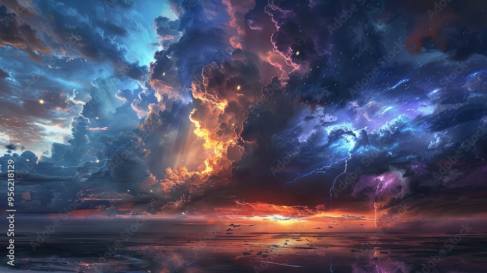Summer storm bringing thunder lightnings and rain Summer storm bringing thunder lightnings and rain