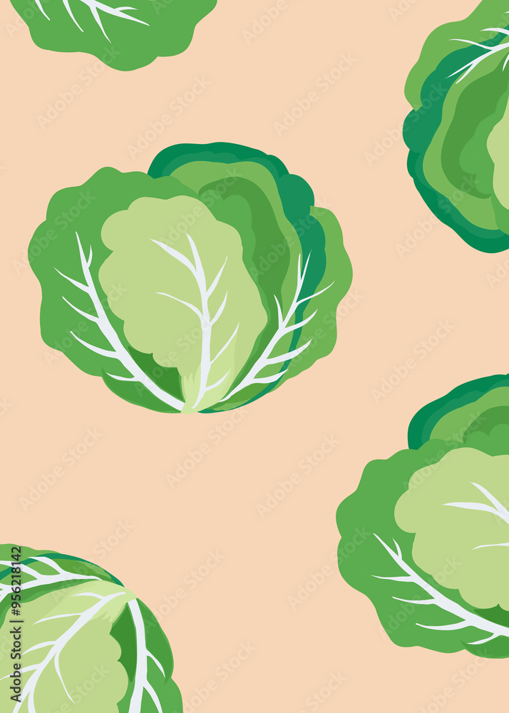 Pattern of illustrated lettuces on beige background Pattern of illustrated lettuces on beige background