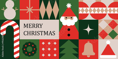 Merry Christmas and Happy New Year abstract minimalist geometric background