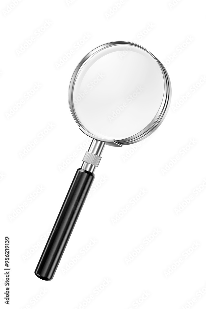 Magnifier with black handle isolated. 3D rendering illustration. Transparent PNG image. Magnifier with black handle isolated. 3D rendering illustration. Transparent PNG image.