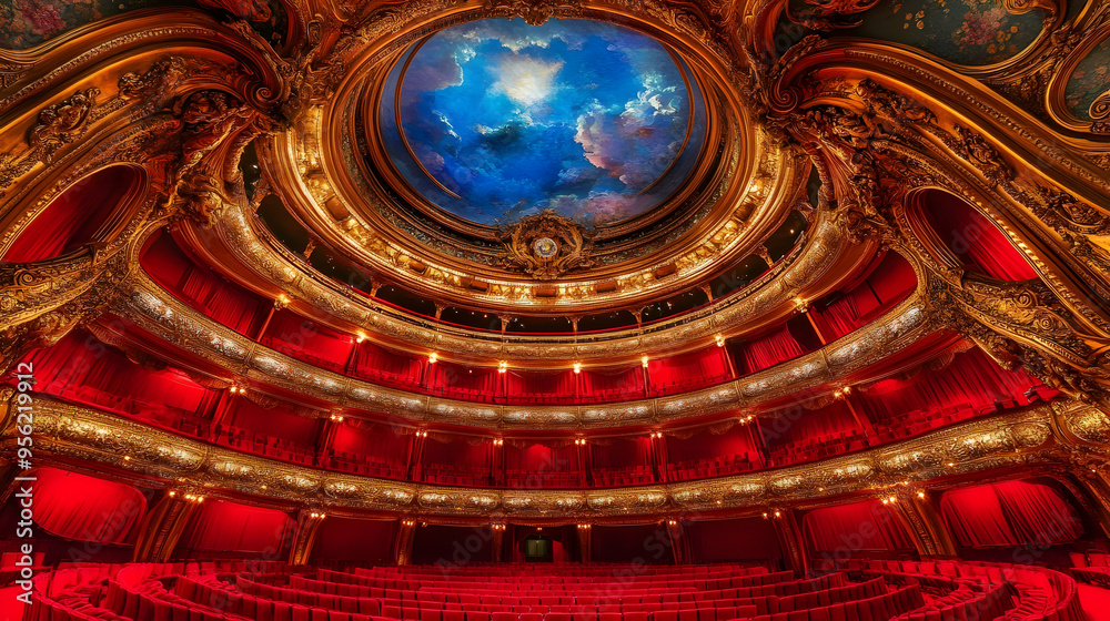 Obraz premium Grand Opera House Interior Ornate Decor Red Seats Golden Details