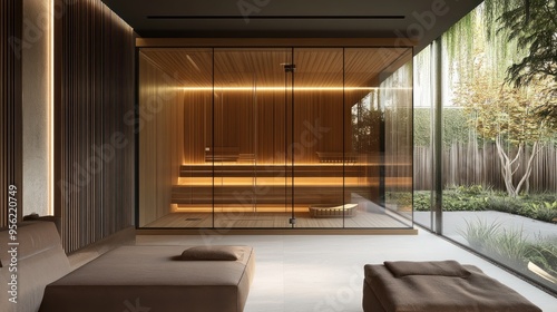 Modern Sauna Room with Glass Walls