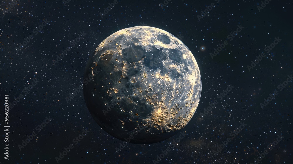 Obraz premium View of the Moon in clear night sky from South Africa Full moon in the evening twilight in the dark firmament