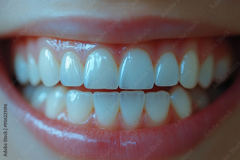 Fototapeta premium Woman smiling showing healthy white teeth close up