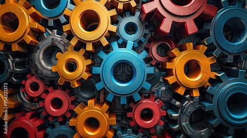 Wallpaper Mural Colorful metallic gears interlocking representing teamwork and collaboration Torontodigital.ca