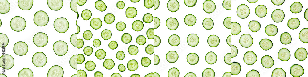 A slice of cucumber isolated on a white background, seamless, patternless A slice of cucumber isolated on a white background, seamless, patternless