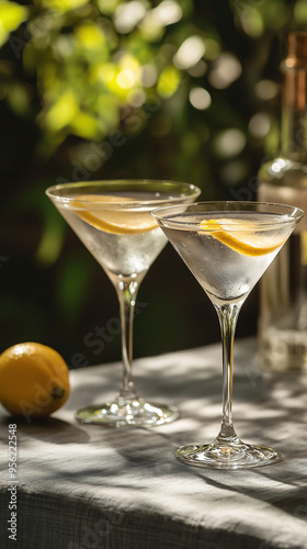 Wallpaper Mural Elegant Gin Cocktails with Lemon Twist Garnish on Marble Surface Torontodigital.ca