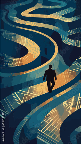 Lost in a Labyrinth: Businessman Faces Complex Challenges and Struggles to Find Solutions