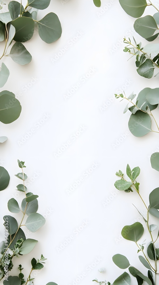 Fresh eucalyptus frame on white background Fresh eucalyptus frame on white background