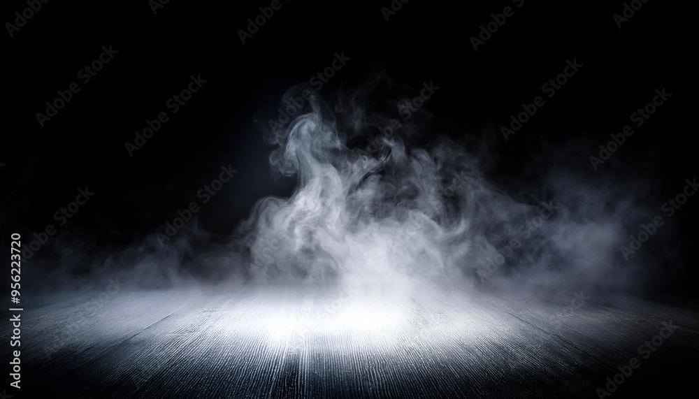 White smoke or fog flow on floor. Large mist in dark room on black background. Smoke on stage studio White smoke or fog flow on floor. Large mist in dark room on black background. Smoke on stage studio