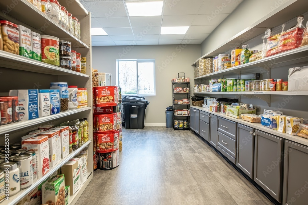 A well-organized pantry showcasing various food items and supplies. A well-organized pantry showcasing various food items and supplies.
