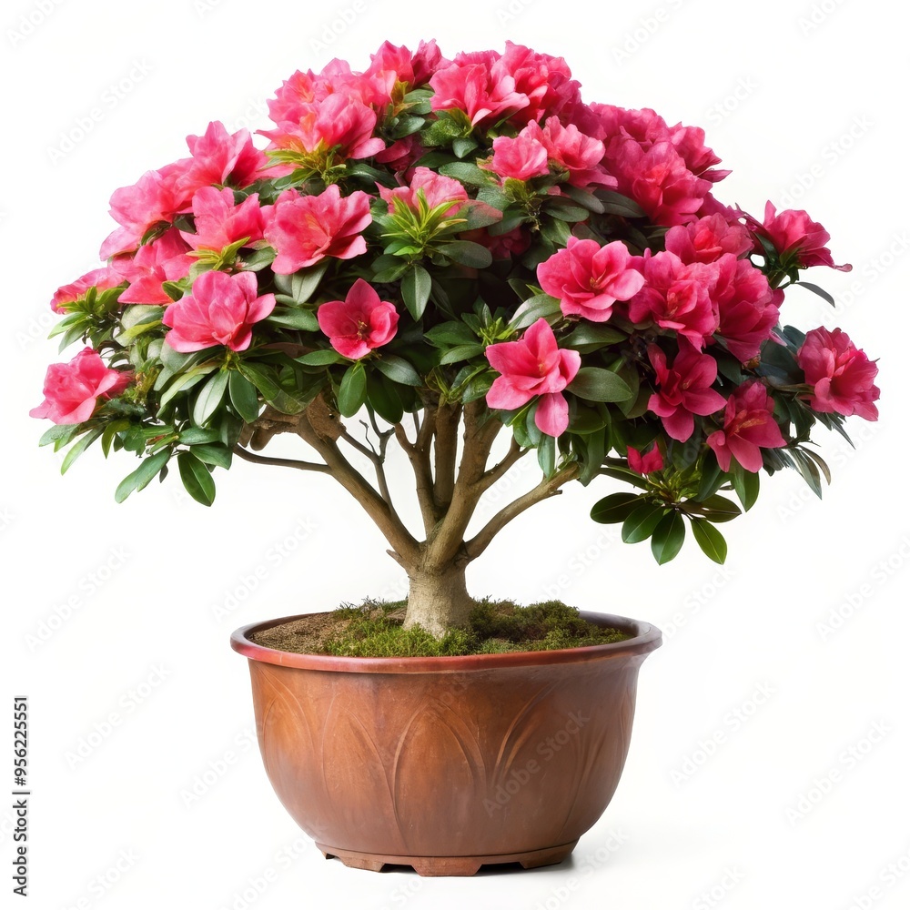 A pink azalea and a pink chrysanthemum blooming in a flowerpot A pink azalea and a pink chrysanthemum blooming in a flowerpot
