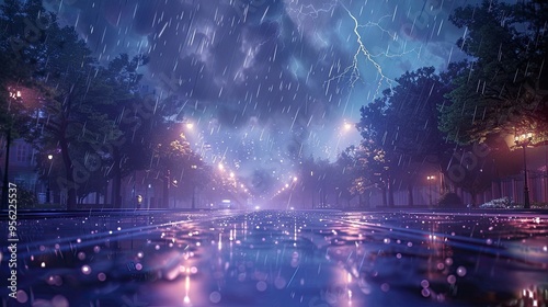 Beautiful rain lightning at night photo