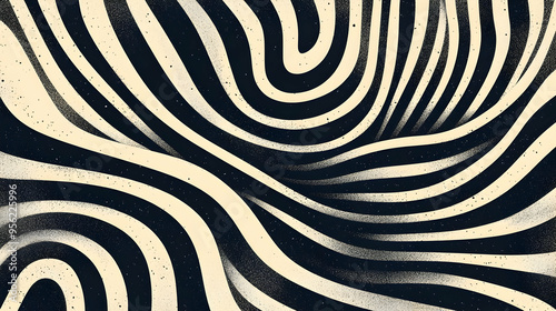 Abstract Black and White Wavy Lines Pattern with Grain Texture