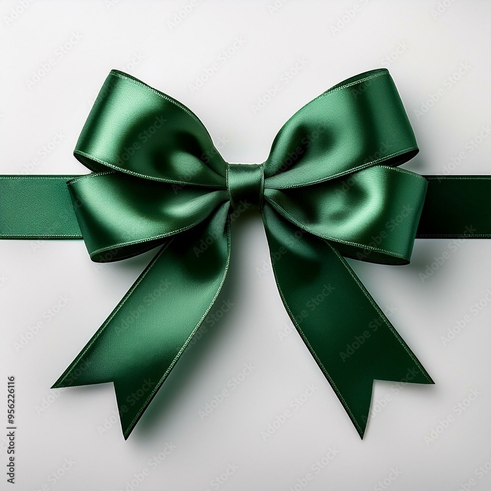 Green ribbon with beautiful bow on white background, closeup Green ribbon with beautiful bow on white background, closeup
