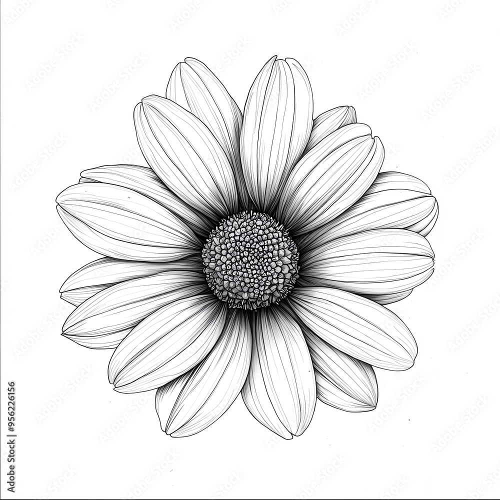 Fototapeta premium Line art illustration of a daisy flower.