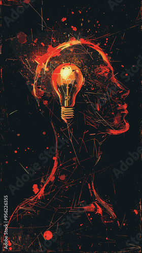 Human Head with Glowing Lightbulb, Symbolizing Wisdom, Education, Knowledge and Creativity