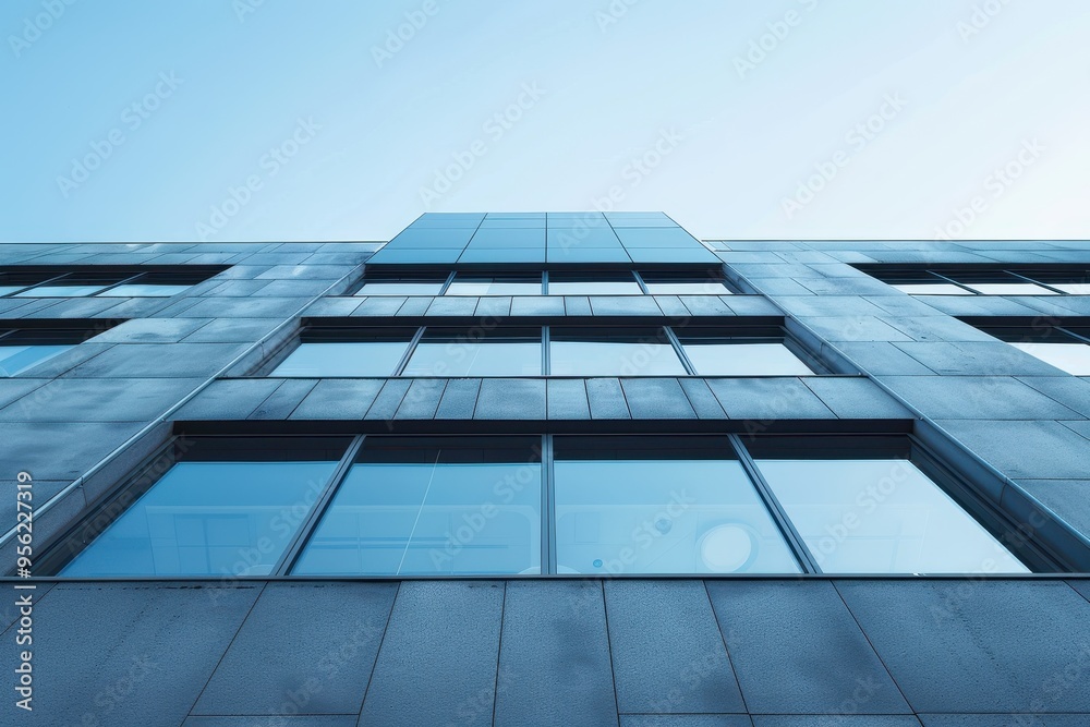 Low Angle View of Modern Building Facade with Windows Low Angle View of Modern Building Facade with Windows