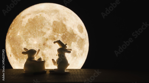 月とうさぎ　お月見　十五夜　中秋の名月　満月　日本