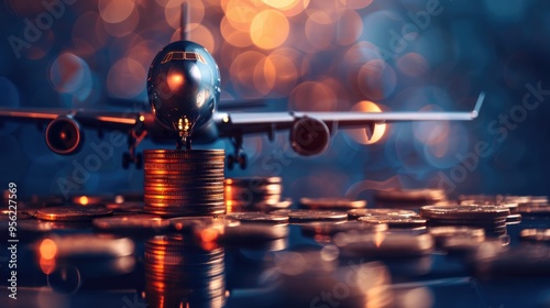 Saving on air travel Loyalty programs and air miles bonuses Low cost airlines Airplane on a growing stack of coins