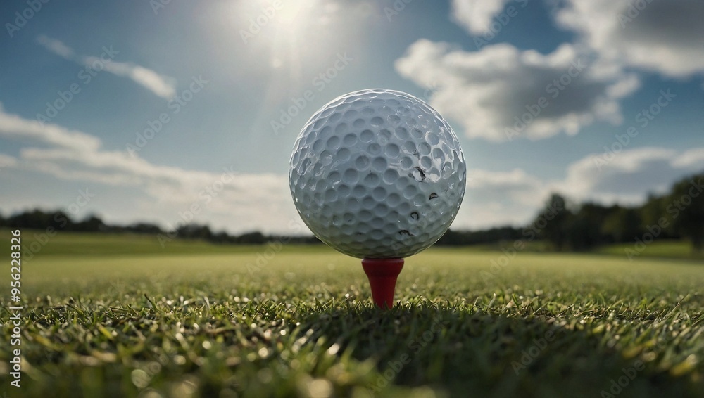 a golf ball sitting on a golf tee on a golf course a golf ball sitting on a golf tee on a golf course