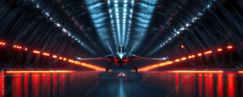 Futuristic spaceship in a high-tech hangar with dramatic lighting, showcasing advanced design and innovation. Futuristic spaceship in a high-tech hangar with dramatic lighting, showcasing advanced design and innovation.