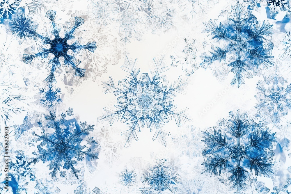 The artwork showcases an arrangement of abstract snowflakes and lines, illustrating the intricate patterns of winter's chill and elegance. Generative AI