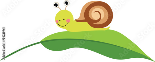 Cute snail on top of green leaf