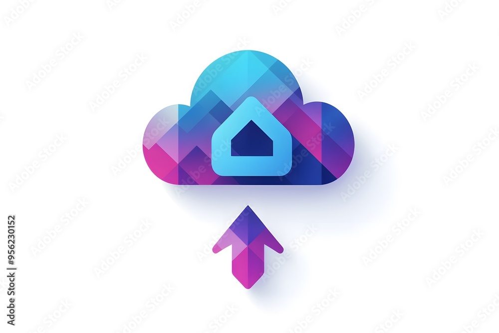 Colorful cloud and upload icon in modern geometric design. Colorful cloud and upload icon in modern geometric design.