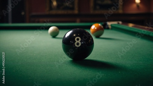 Obraz na płótnie Classic black snooker ball with number eight on green w salonie