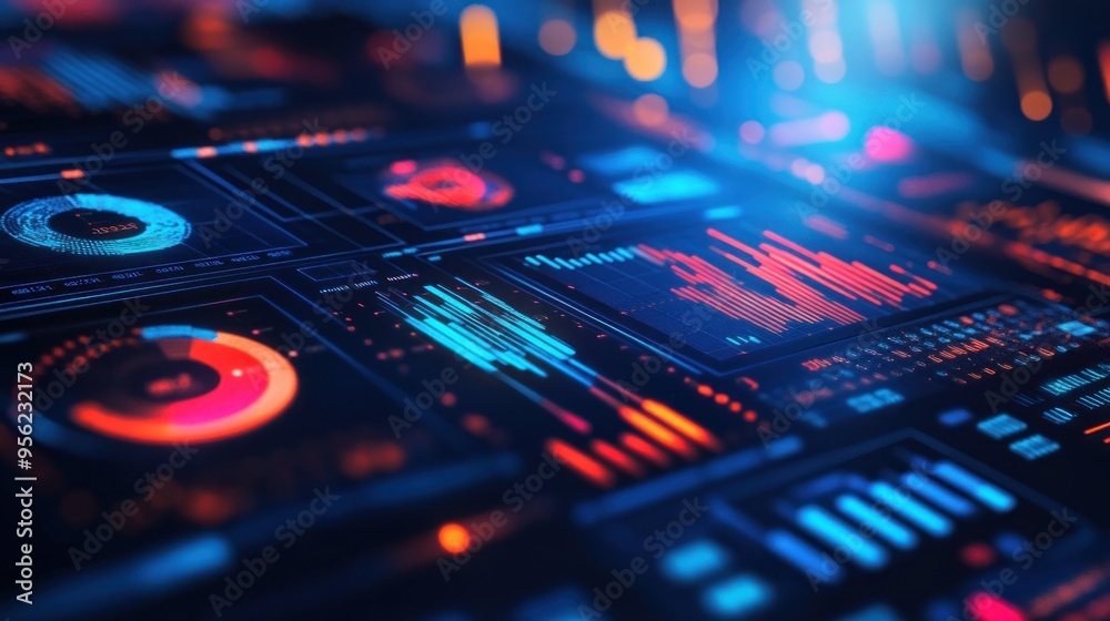 Obraz premium Abstract Futuristic Digital Interface with Data Visualizations