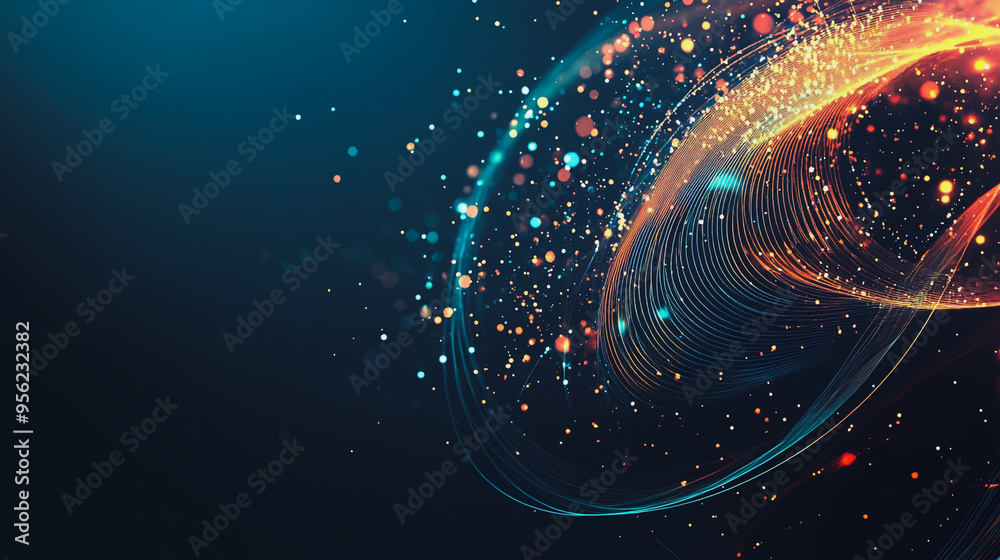 Abstract colorful business connection of lines from nodes It is connected to endless nodes and represents the innovation of communication cyber security in the network with black background