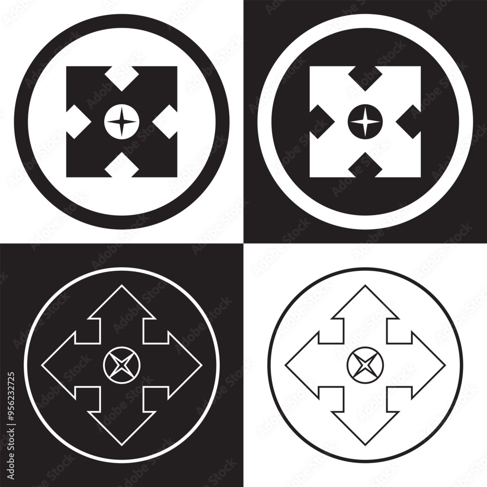 Four arrows icon. Different direction. Navigation concept. Cursor sign. Simple line art. Vector illustration. isolated on white and black background . EPS 10 Four arrows icon. Different direction. Navigation concept. Cursor sign. Simple line art. Vector illustration. isolated on white and black background . EPS 10