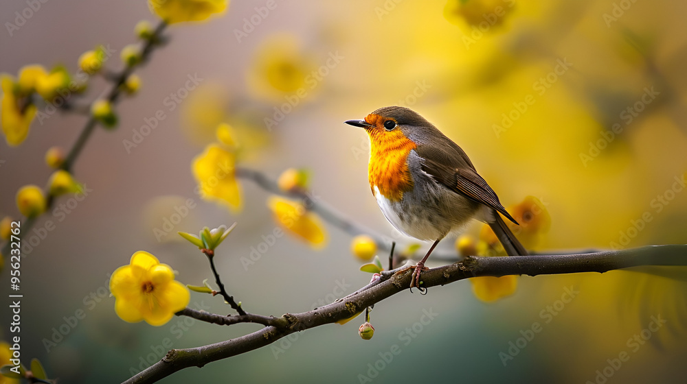 Obraz premium European robin on a branch ai genrative