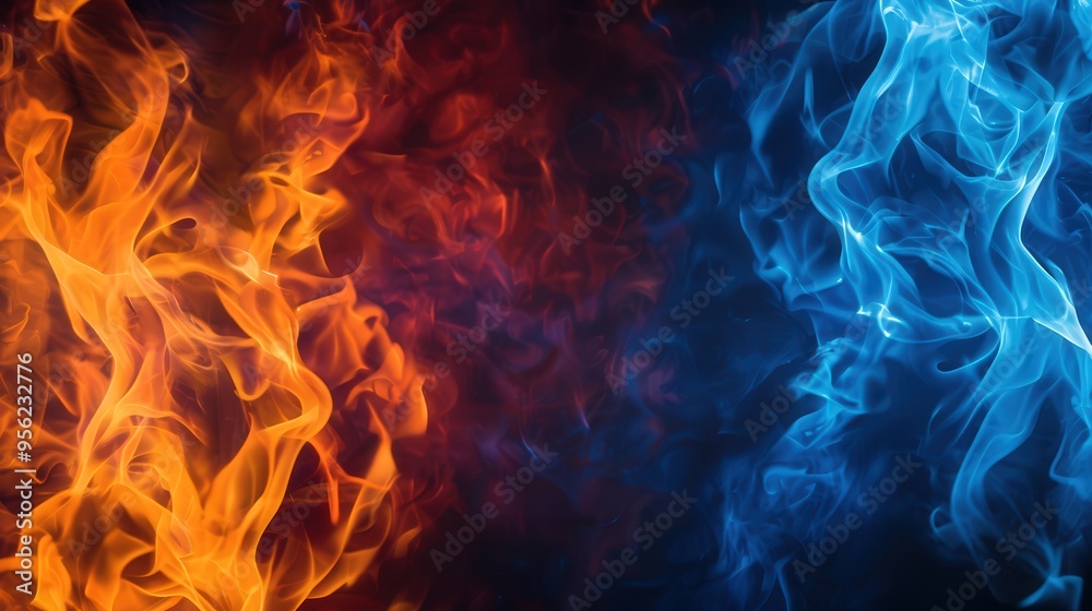 Vibrant Blaze, a captivating scene of blue and orange flames intertwined, creating a dynamic and energetic atmosphere that ignites the imagination and evokes passion. Vibrant Blaze, a captivating scene of blue and orange flames intertwined, creating a dynamic and energetic atmosphere that ignites the imagination and evokes passion.