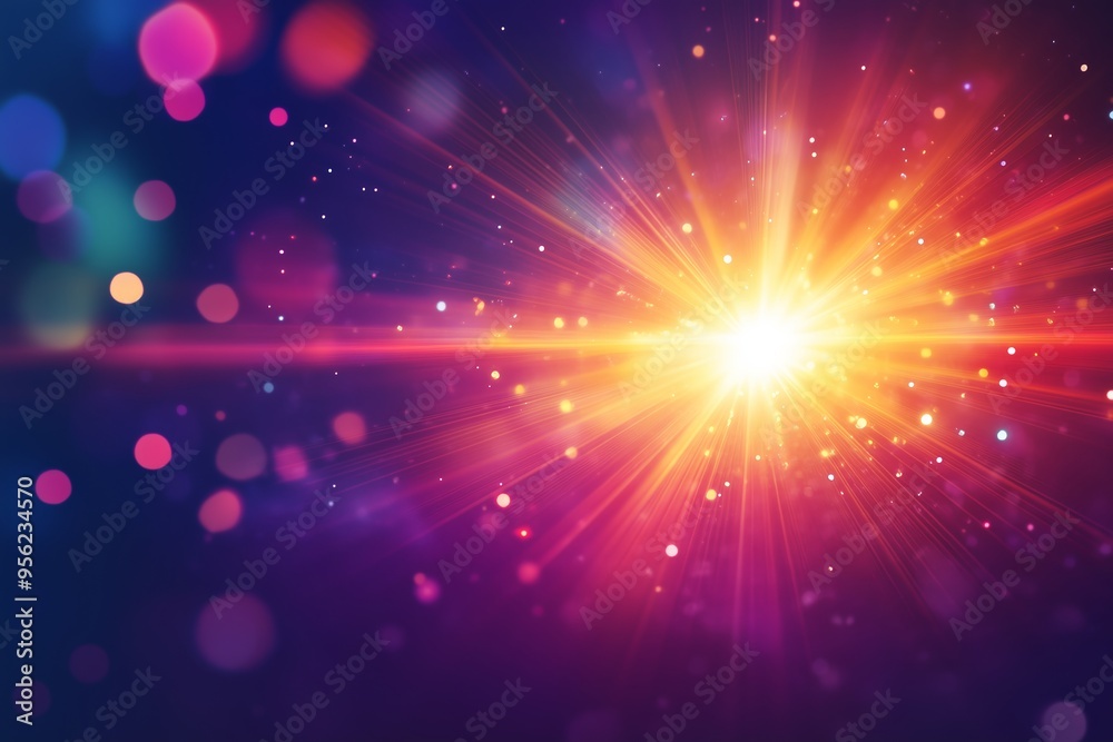 Colorful explosion of light and bokeh effects against a dark background, creating a vibrant cosmic atmosphere Colorful explosion of light and bokeh effects against a dark background, creating a vibrant cosmic atmosphere