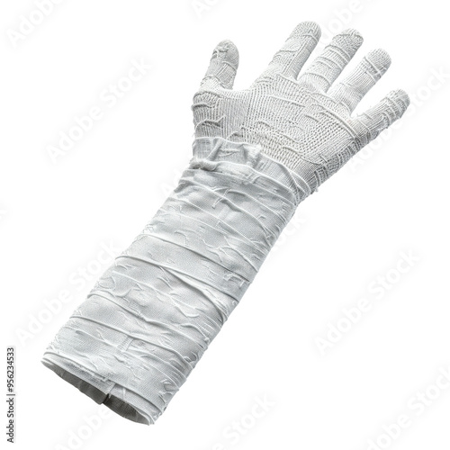 White protective glove designed for safety and hygiene in various applications, ideal for healthcare and industrial use. photo