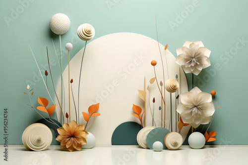 Paper Flowers. Space for Product Presentation Display